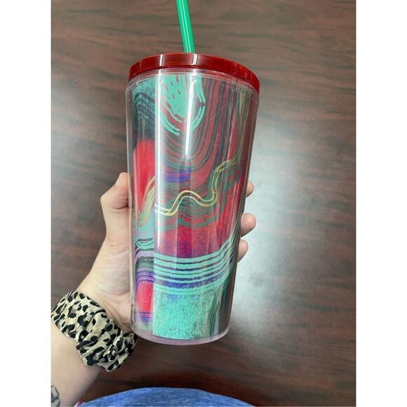 Starbucks Winter Holiday 2021 Multi-colored 16 oz Cup with Straw - Picture 2 of 3
